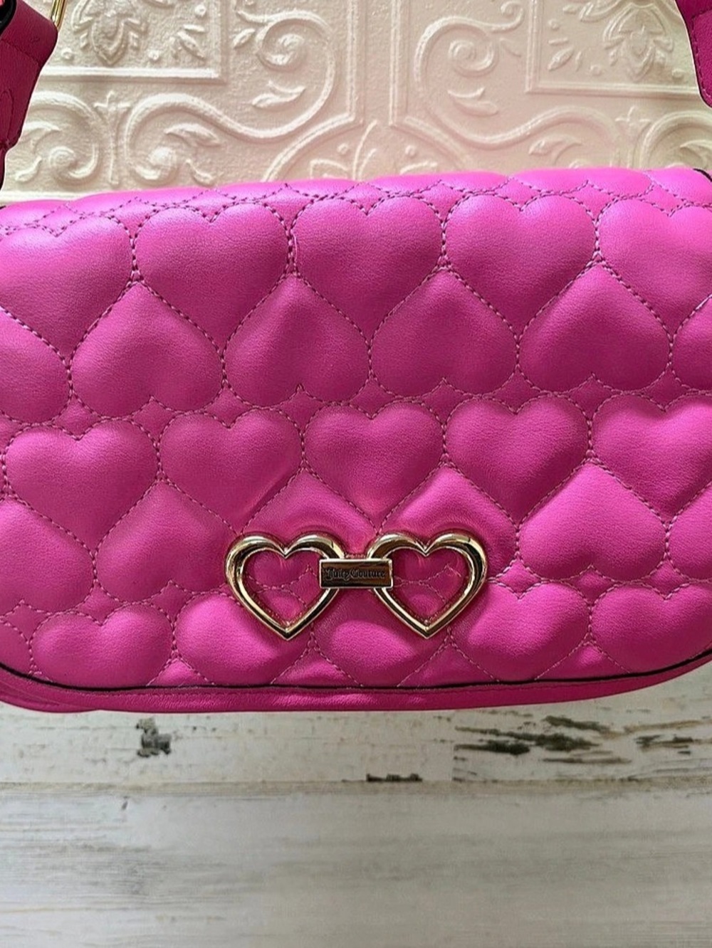 Juicy Couture Heart Quilted Shoulder Bag in Pink